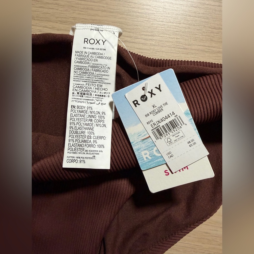 Roxy Rich Chocolate Brown Ribbed Love the Oceana V neck Bikini Set - Picture 10 of 13